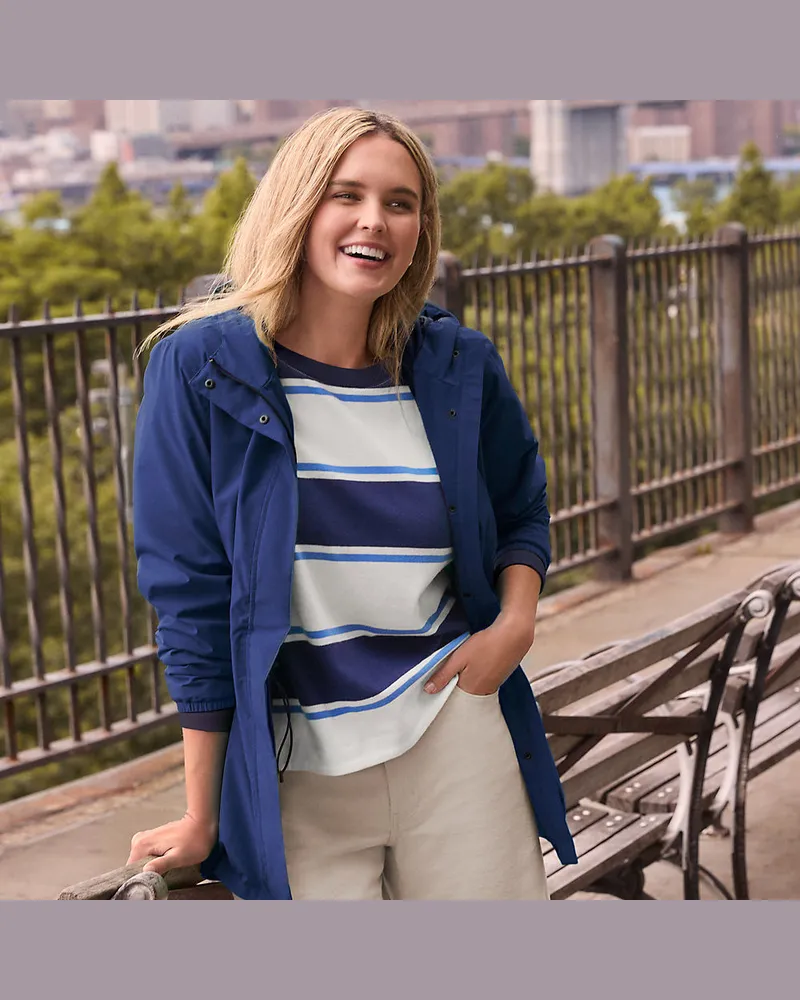 Lands' End Wasserdichte Regenjacke SQUALL mit Packfach, Damen, Größe petite, Blau, Polyester, by Blau