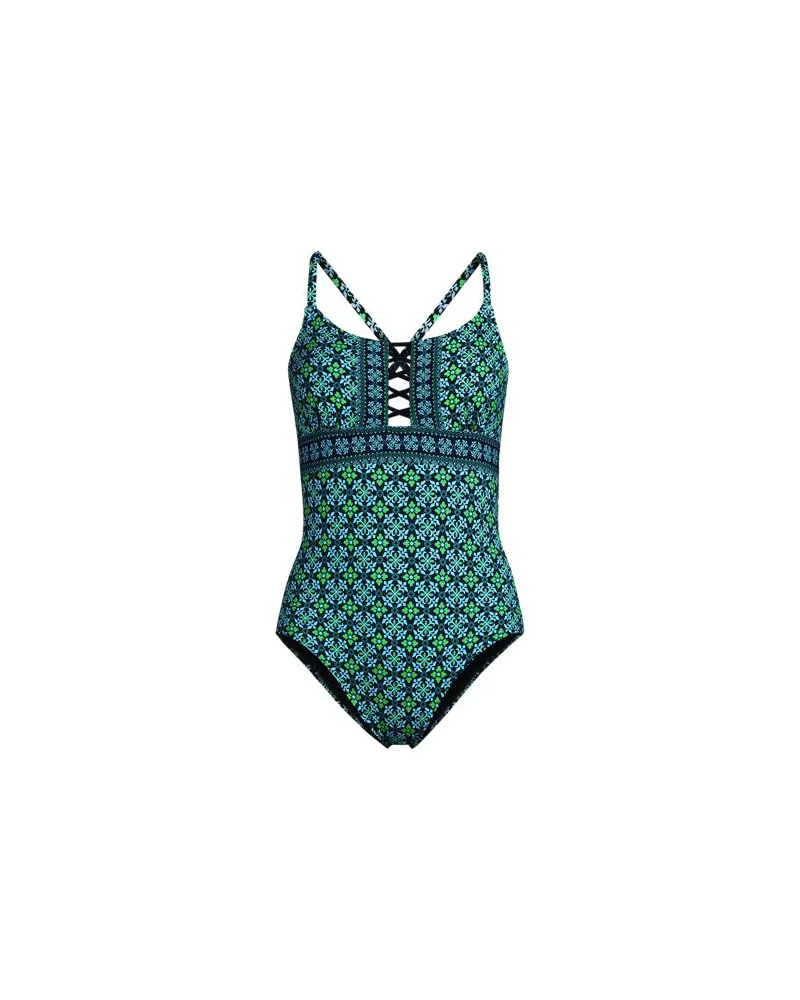 Lands' End Badeanzug mit Schnürung, Damen, Größe plus, Blau, Nylon-Mischung, by Blau