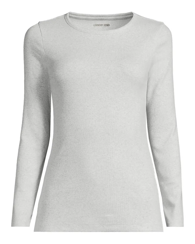 Lands' End Langarmshirt aus mikrofeinem Baumwollripp, Damen, Größe plus, Grau, Baumwolle/Elasthan, by Grau