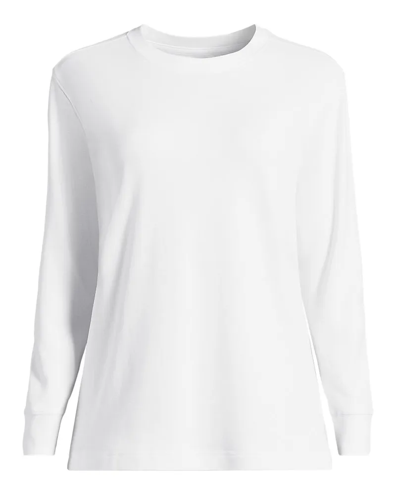 Lands' End Langärmeliges Supima Rundhalsshirt aus Interlock-Baumwolle, Damen, Größe plus, Weiß, Baumwolle/Elasthan, by Weiß