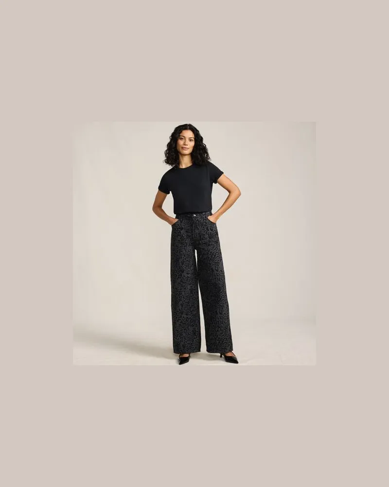 Lands' End Gemusterte Jeans mit weitem Bein High Waist, Damen, Größe petite, Schwarz, by Schwarz