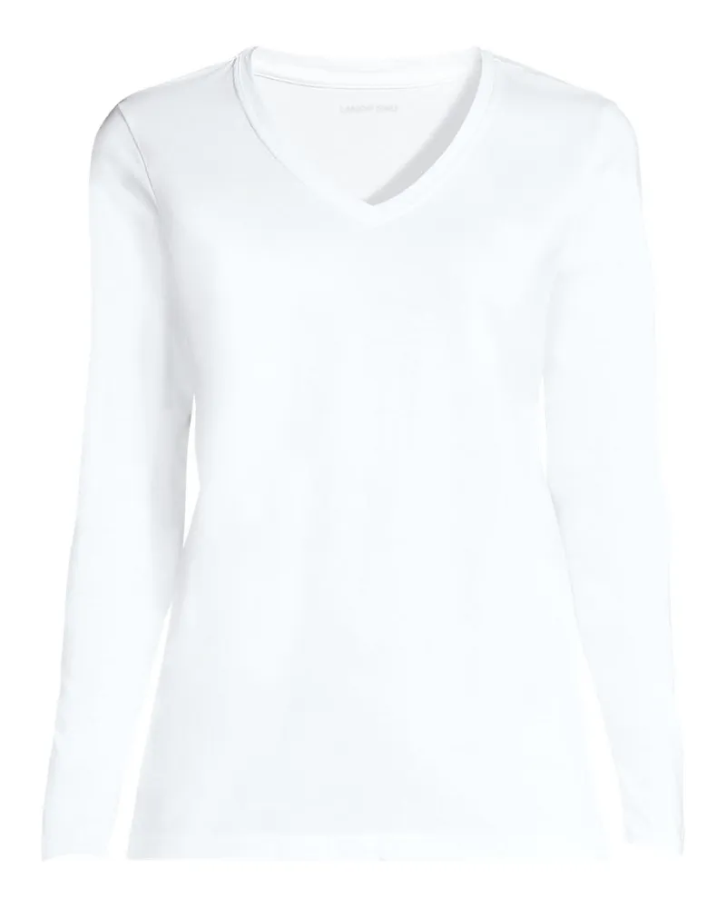 Lands' End SupimaÂ® Langarm-Shirt mit V-Ausschnitt, Damen, GrÃ¶ÃŸe plus, WeiÃŸ, Baumwolle, by Weiãÿ