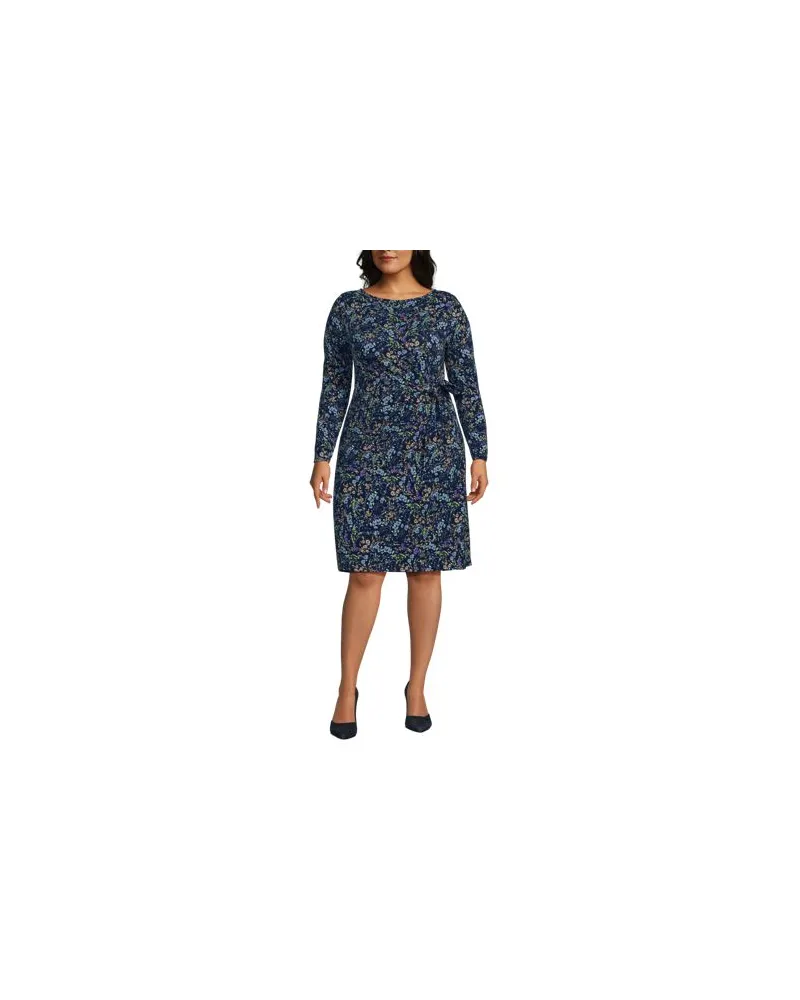 Lands' End Baumwolle/Modal-Kleid mit Zierschleife, Damen, Größe plus, Blau, Baumwolle Modal, by Blau