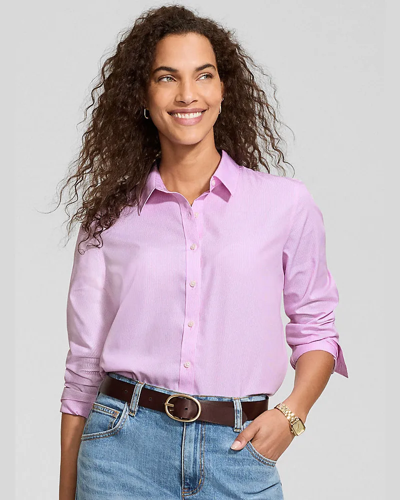 Lands' End Bügelfreie Baumwoll-Bluse, Damen, Größe regular, Pink, Baumwolle, by Pink