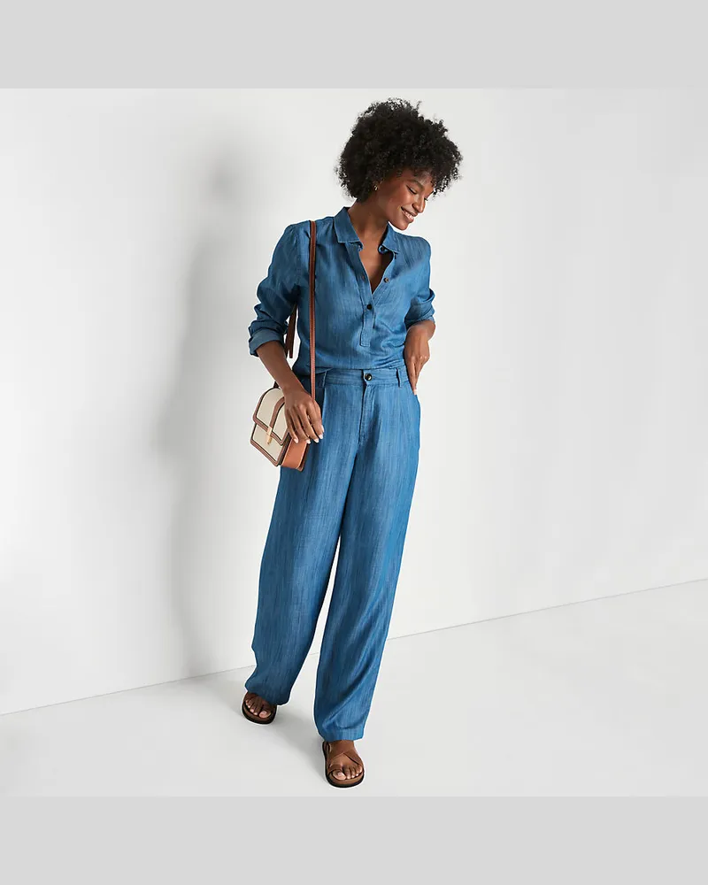 Lands' End Tencel Anzughose mit weitem Bein, Damen, Größe regular, Blau, Lyocell (Viskose), by Blau