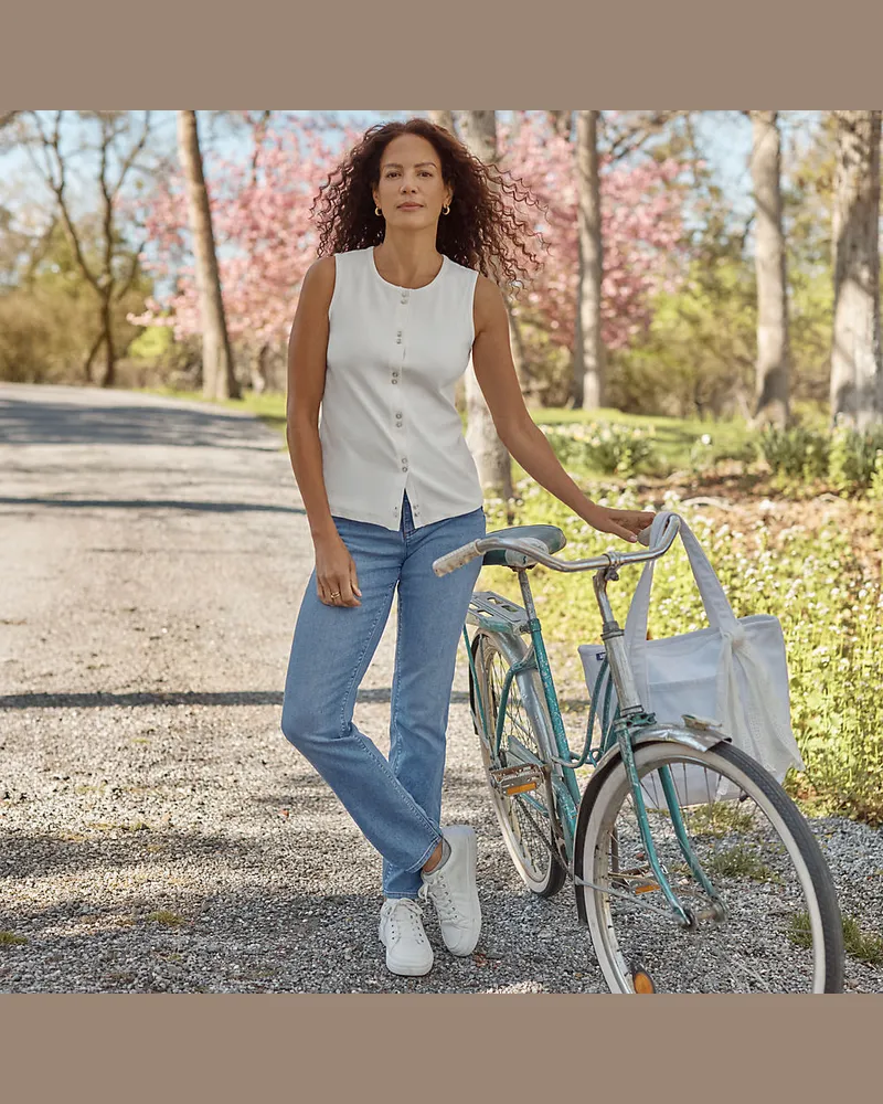 Lands' End Straight Fit Recover High Waist Jeans, Damen, Größe petite, Blau, Baumwoll-Mischung, by Blau