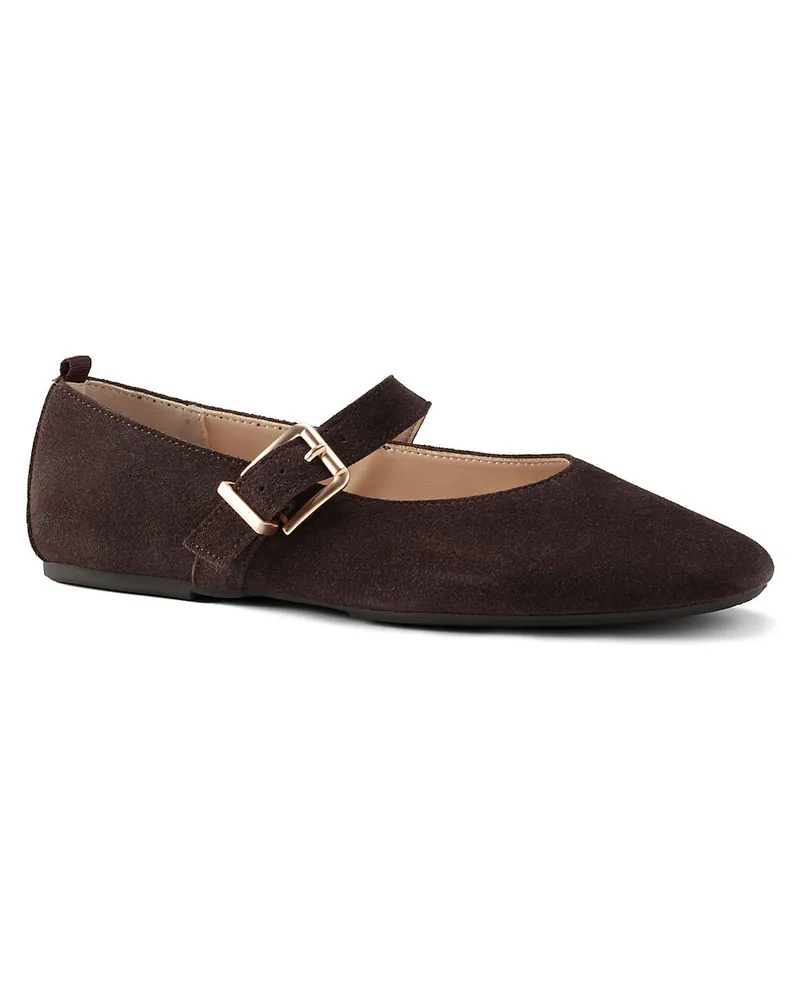 Lands' End Riemchenballerinas aus Veloursleder, Damen, Größe regular, Braun, Rauleder, by Braun