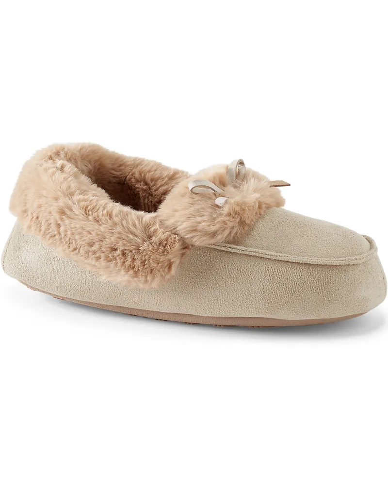 Lands' End Mokassin-Slipper in Veloursleder-Optik, Damen, Größe regular, Weiß, Polyester, by Weiß