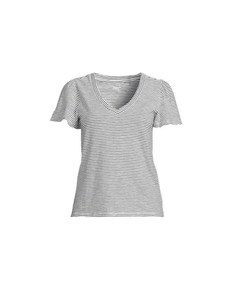 Lands' End Shirt mit kurzen Flatterärmeln und V-Ausschnitt, Damen, Größe plus, Weiß, Baumwolle, by Weiß