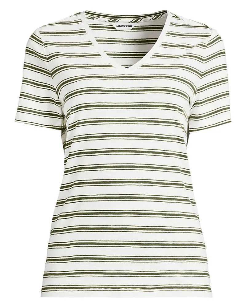 Lands' End Soft Flow Shirt aus Leinenmix mit V-Ausschnitt, Damen, Größe plus, Weiß, Leinen/Baumwolle Modal, by Weiß