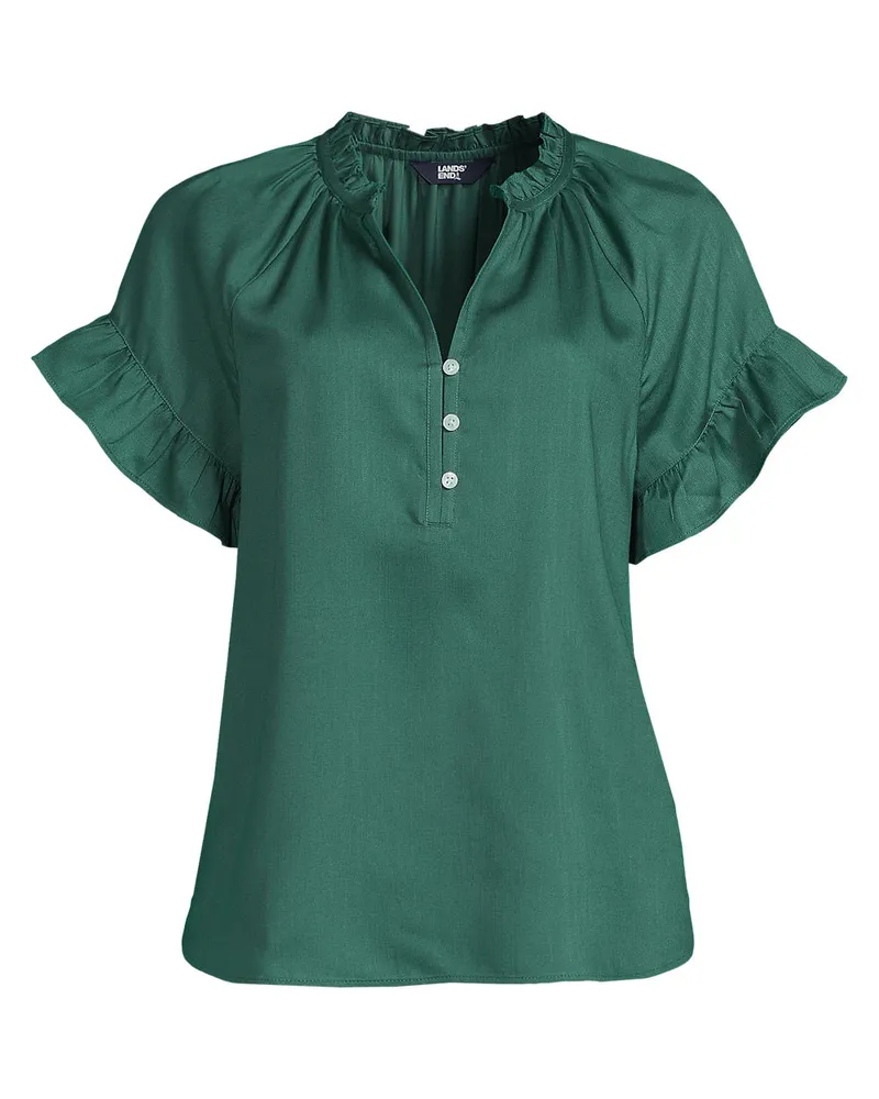 Lands' End Bluse aus TENCEL mit Rüschenkragen, Damen, Größe regular, Grün, Kunstseide/Lyocell (Viskose), by Grün