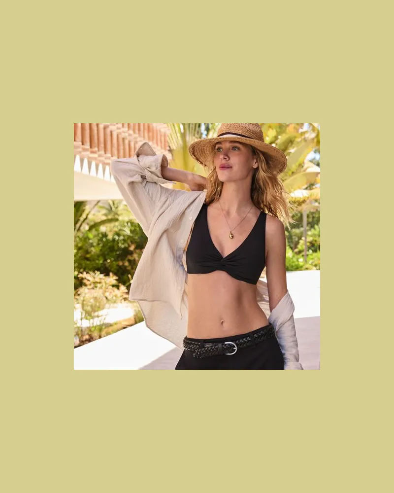 Lands' End Bikinitop mit Twist-Detail, Damen, Größe regular, Schwarz, Elasthan/Nylon-Mischung, by Schwarz