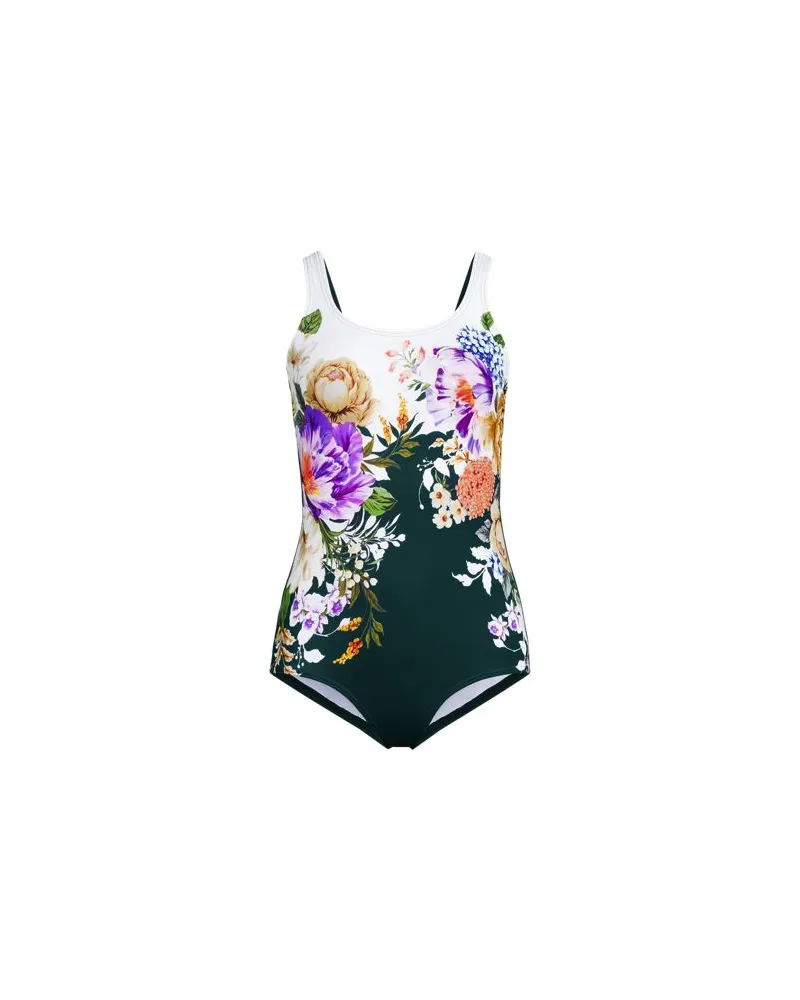 Lands' End Gemusterter Komfort-Badeanzug CHLORRESISTENT mit Soft Cups, Damen, Größe plus, Grün, Nylon-Mischung, by Grün