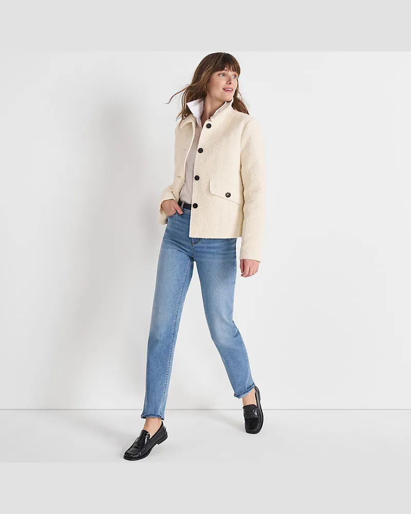 Lands' End Bouclé-Jacke, Damen, Größe regular, Weiß, Polyester, by Weiß