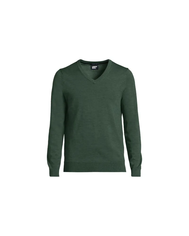Lands' End Merino-Pullover mit V-Ausschnitt, Herren, Größe:48-50 regular, Grün, Wolle, by Grün