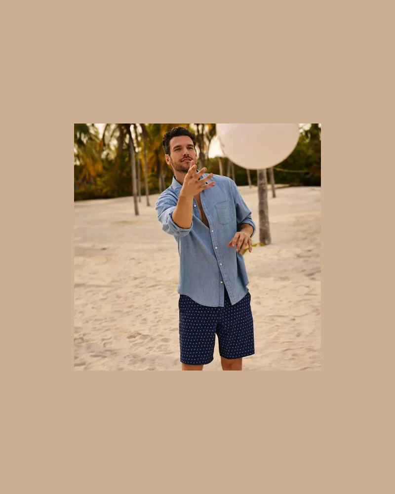 Lands' End Ultimativ-Badeshorts, 23 cm, Herren, Größe:56-58 regular, Blau, Elasthan/Polyester, by Blau