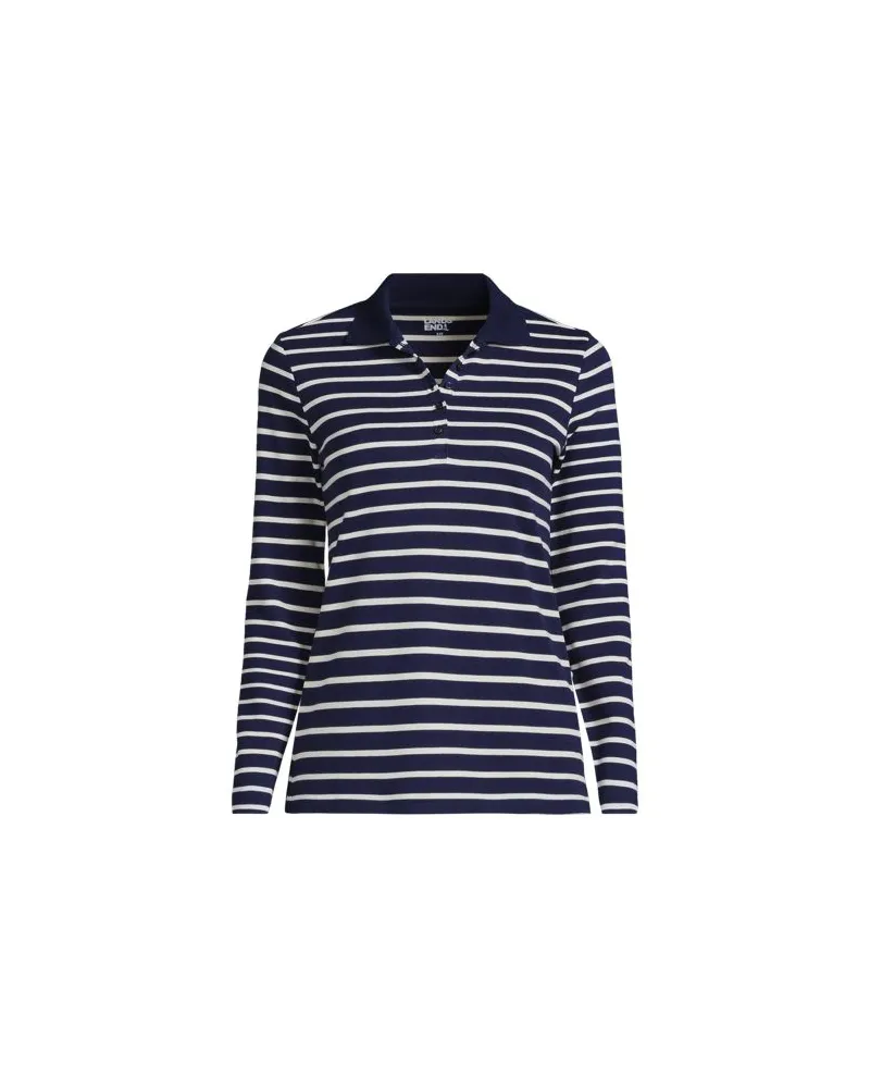 Lands' End Supima-Poloshirt mit langen Ärmeln, Damen, Größe:44-46 petite, Blau, Baumwolle, by Blau