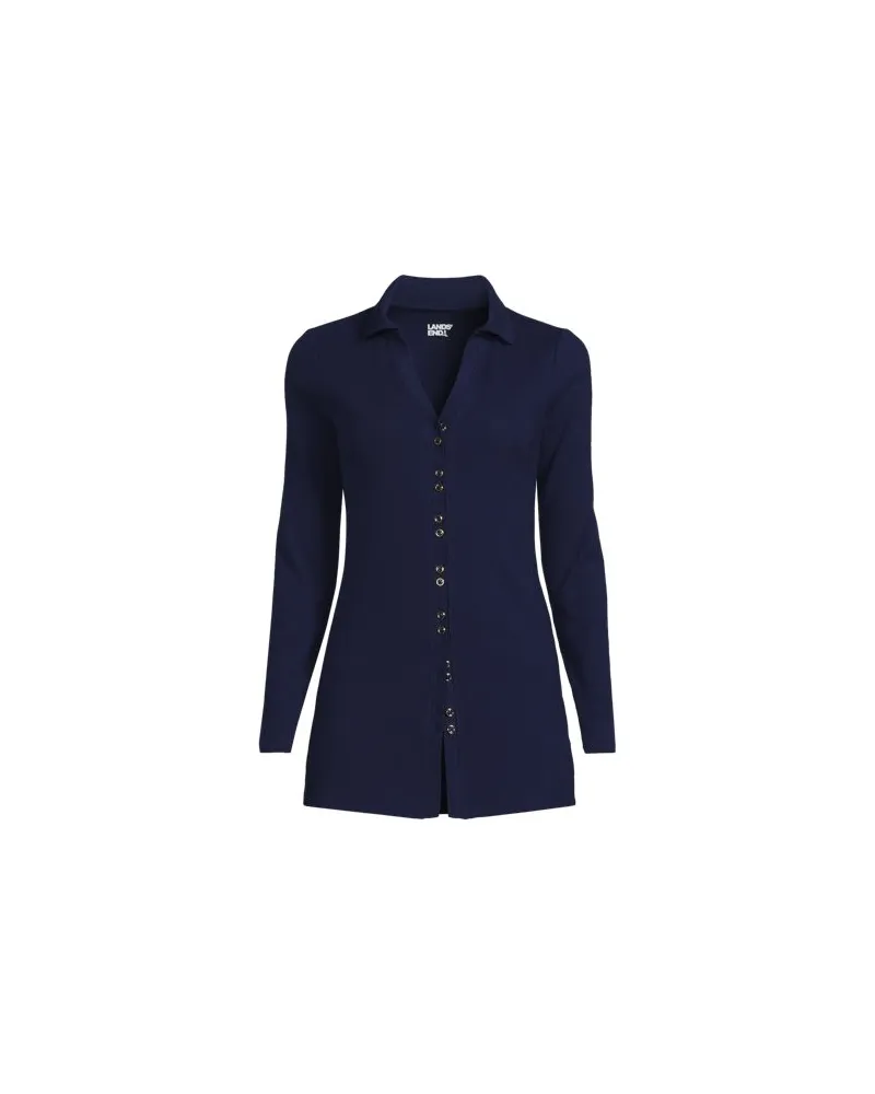 Lands' End Jerseybluse mit Polokragen, Damen, Größe plus, Blau, Elasthan/Baumwoll-Mischung/Polyester-Mischung, by Blau