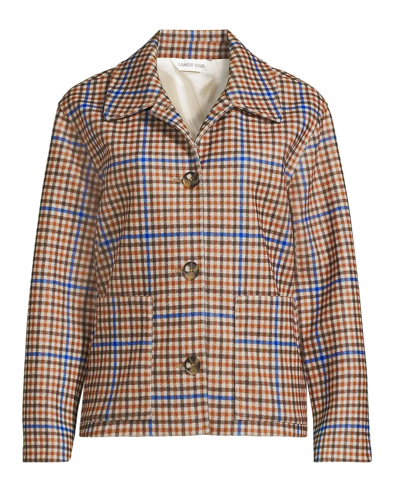 Lands' End Hemdjacke Wool Touch Gemustert, Damen, Größe plus, Weiß, Polyester, by Weiß