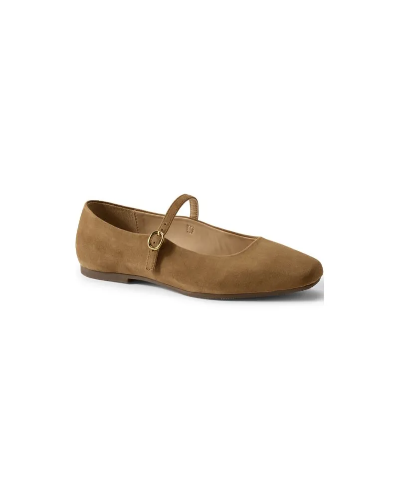 Lands' End Riemchen-Ballerinas aus Ziegen-Veloursleder, Damen, Größe regular, Beige, Leder/Rauleder, by Beige