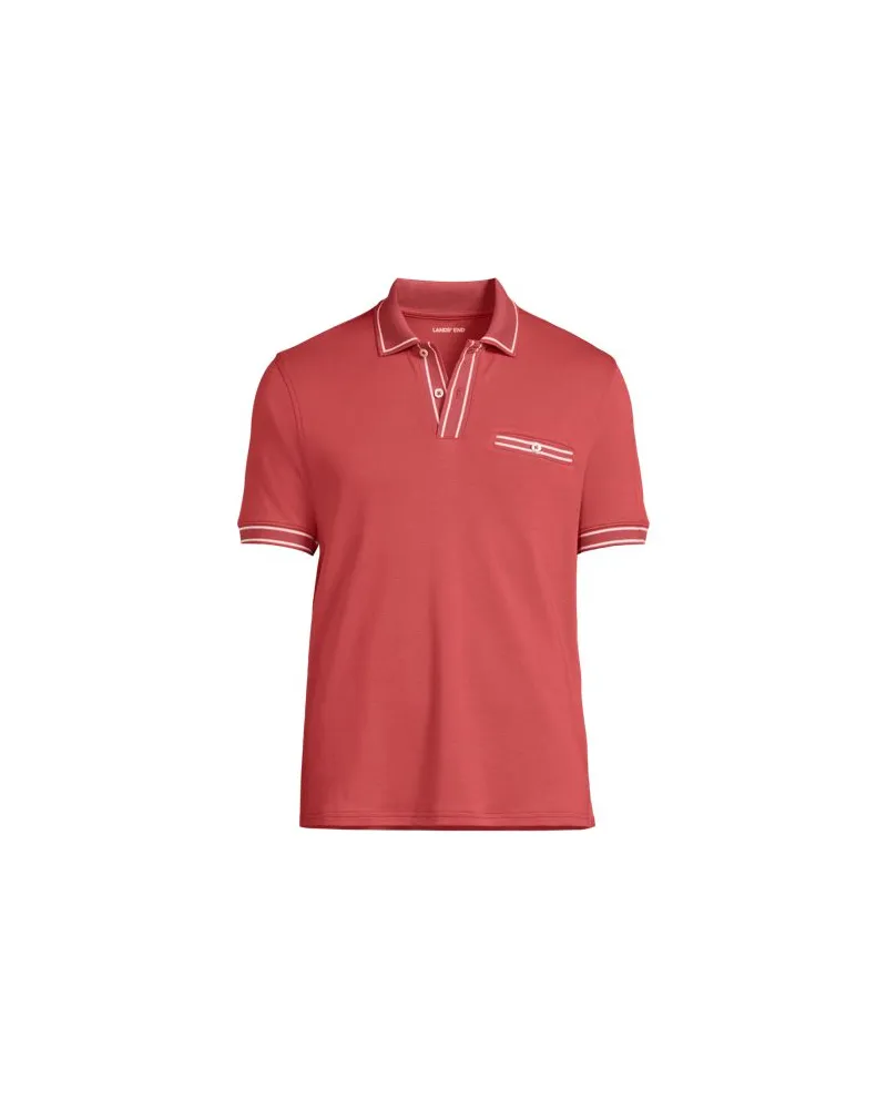 Lands' End Supima-Poloshirt mit Streifendetails, Herren, Größe:60 regular, Rot, Baumwolle, by Rot