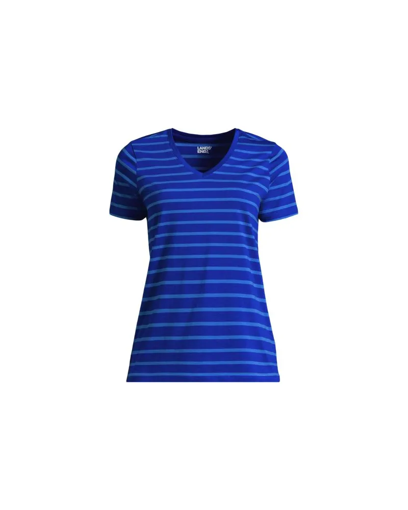Lands' End Supima Kurzarm-Shirt mit V-Ausschnitt, Damen, Größe:44-46 tall, Blau, Baumwolle, by Blau