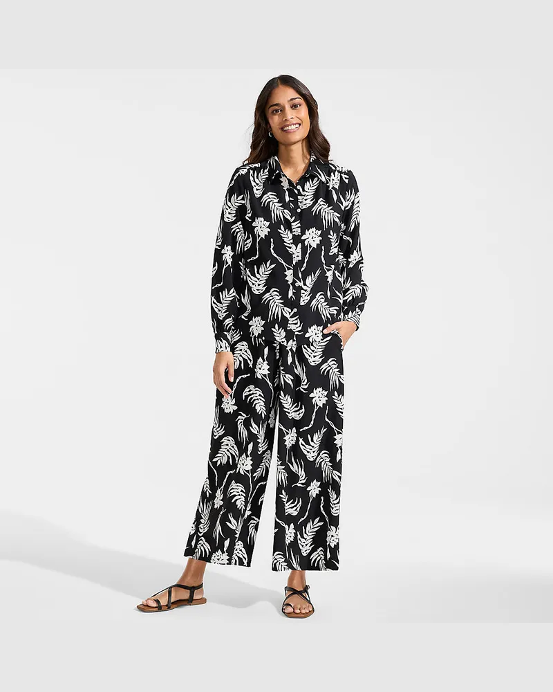 Lands' End Creaseless 7/8-Palazzohose, Damen, Größe regular, Schwarz, Polyester, by Schwarz