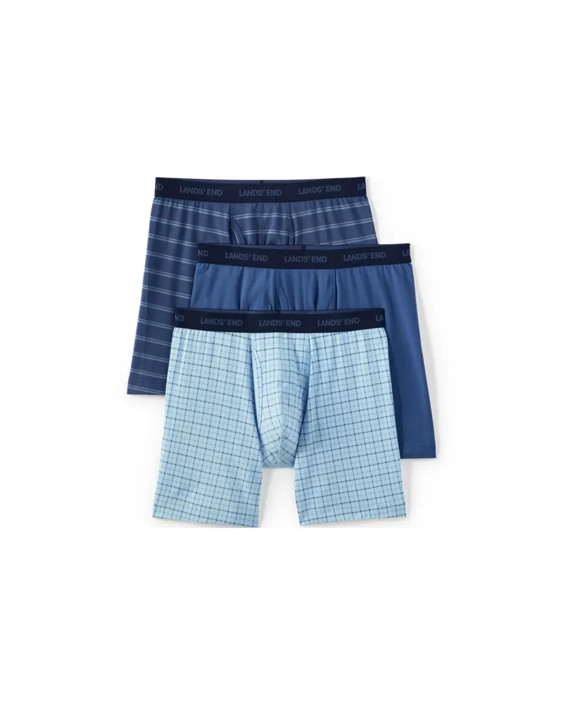 Lands' End Komfort-Boxershorts (3er-Set), Herren, Größe:52-54 regular, Blau, Baumwolle/Elasthan/Baumwolle Modal, by Blau