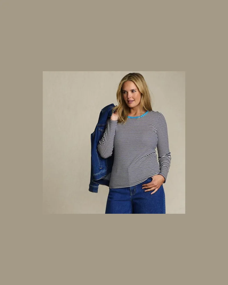Lands' End Langarmshirt aus mikrofeinem Baumwollripp, Damen, Größe plus, Blau, Baumwolle/Elasthan, by Blau