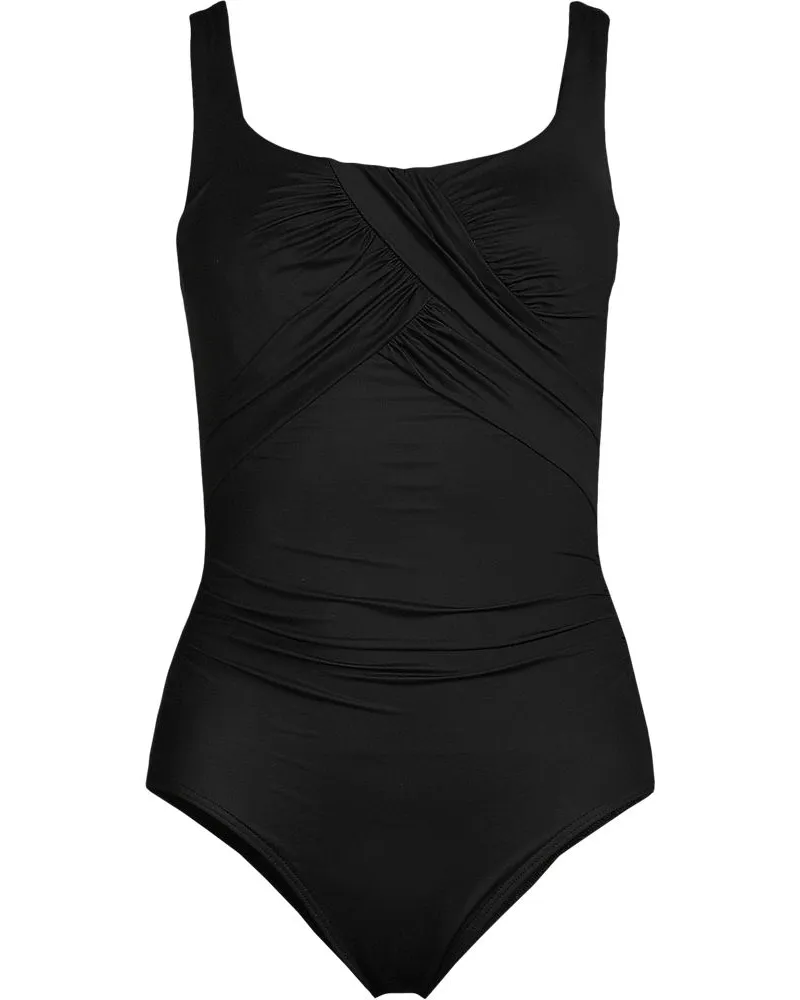 Lands' End Shape-Badeanzug mit Bügel SLENDER, Damen, Größe plus, Schwarz, Nylon-Mischung, by Schwarz