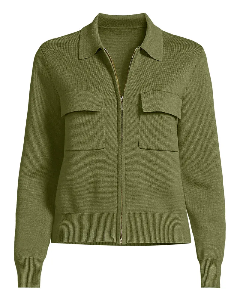 Lands' End Feinstrick-Blazer mit Reißverschluss, Damen, Größe regular, Grün, Baumwolle, by Grün
