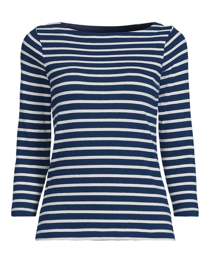 Lands' End Gestreiftes Baumwollshirt mit 3/4-Ärmeln, Damen, Größe plus, Blau, Baumwolle, by Blau