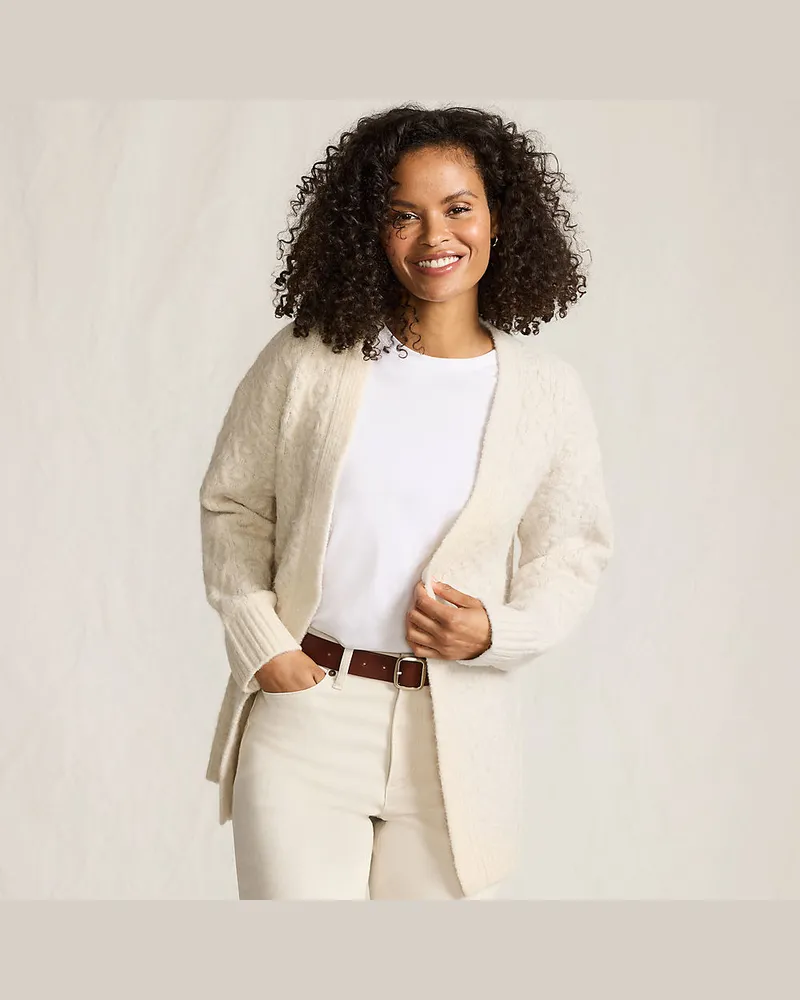 Lands' End Offener Soft Touch Cardigan, Damen, Größe petite, Weiß, Polyester/Viskose/Polyester-Mischung, by Weiß