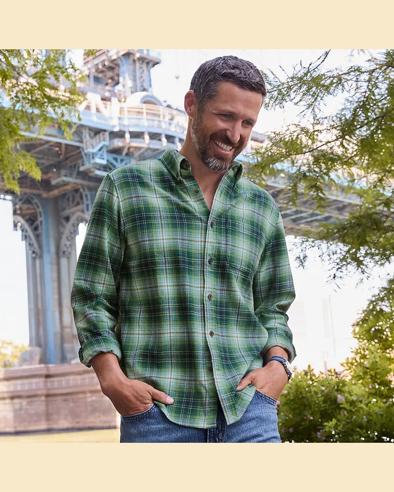Lands' End Flanellhemd Flagship Classic Fit, Herren, Größe regular, Grün, Baumwolle, by Grün