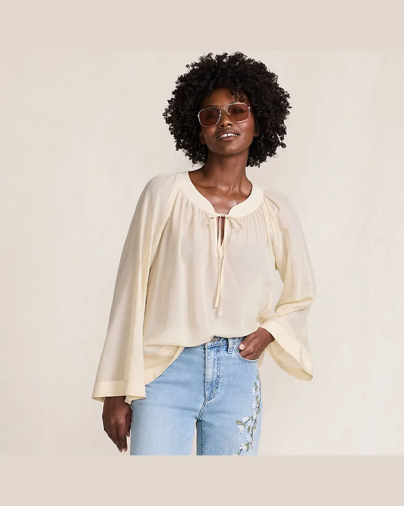 Lands' End Langarm-Bluse aus Voile, Damen, Größe regular, Beige, Baumwoll-Mischung/Viskose-Mischung, by Beige