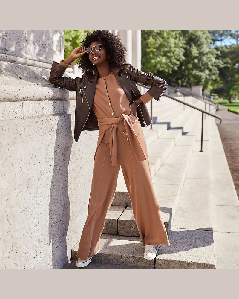 Lands' End Feinstrick-Hose mit weitem Bein, Damen, Größe regular, Braun, Baumwolle, by Braun