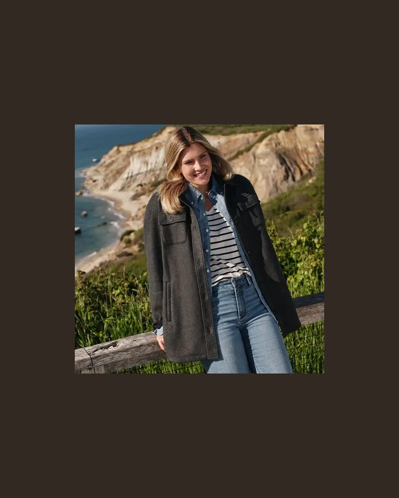 Lands' End Luxe Fleece-Hemdjacke, Damen, Größe:40-42 regular, Schwarz, Polyester, by Schwarz