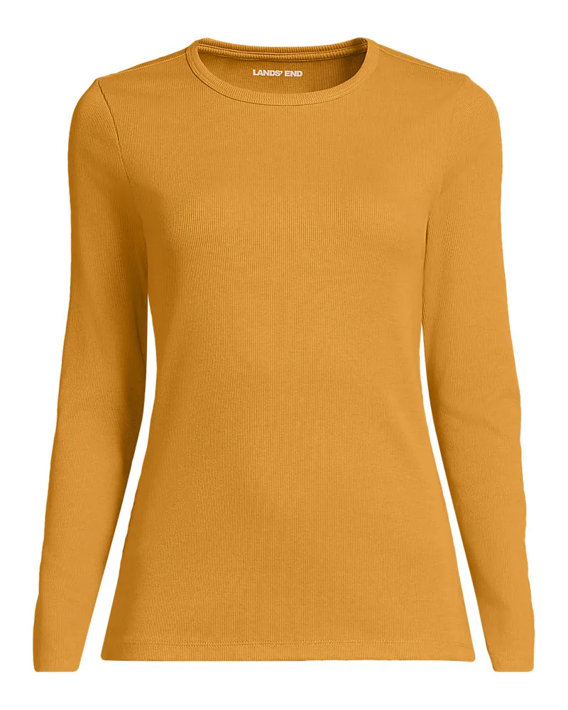 Lands' End Langarmshirt aus mikrofeinem Baumwollripp, Damen, Größe regular, Gelb, Baumwolle/Elasthan, by Gelb