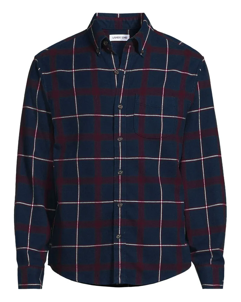 Lands' End Flanellhemd Flagship Classic Fit, Herren, Größe regular, Blau, Baumwolle, by Blau