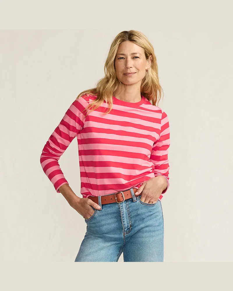 Lands' End Langärmeliges Supima-Shirt mit Rundausschnitt, Damen, Größe regular, Pink, by Pink