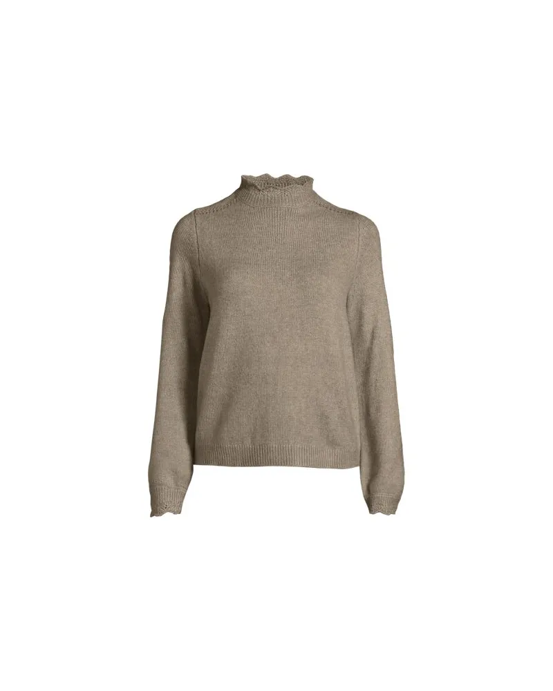 Lands' End Stehbund-Pullover mit Muschelrand, Damen, Größe regular, Beige, Wolle/Polyester/Polyacryl, by Beige