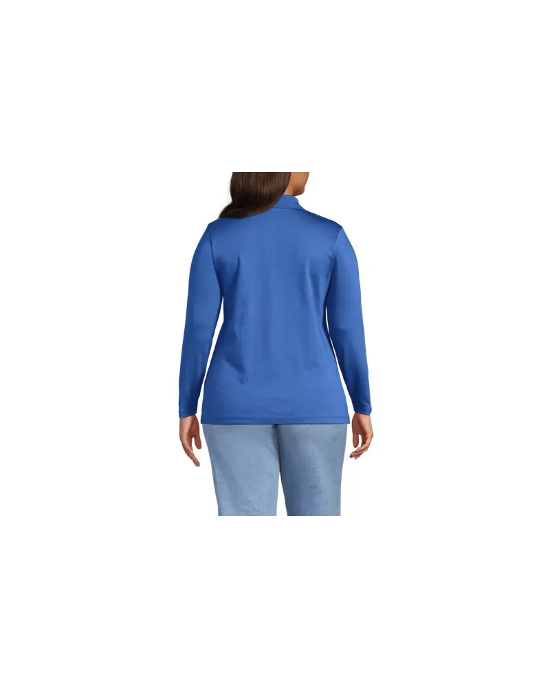 Lands' End Supima-Poloshirt mit langen Ärmeln, Damen, Größe plus, Blau, Baumwolle, by Blau