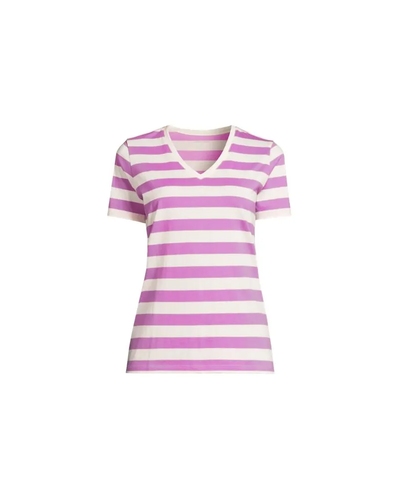 Lands' End Supima Kurzarm-Shirt mit V-Ausschnitt, Damen, Größe petite, Weiß, Baumwolle, by Weiß