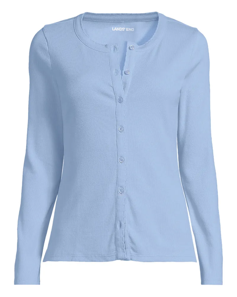 Lands' End Rippshirt mit durchgehender Knopfreihe, Damen, Größe regular, Blau, Elasthan/Baumwoll-Mischung, by Blau