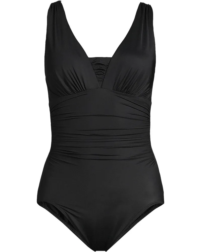 Lands' End Mastektomie-Shape-Badeanzug mit V-Ausschnitt SLENDER, Damen, Größe regular, Schwarz, Elasthan/Nylon-Mischung, by Schwarz