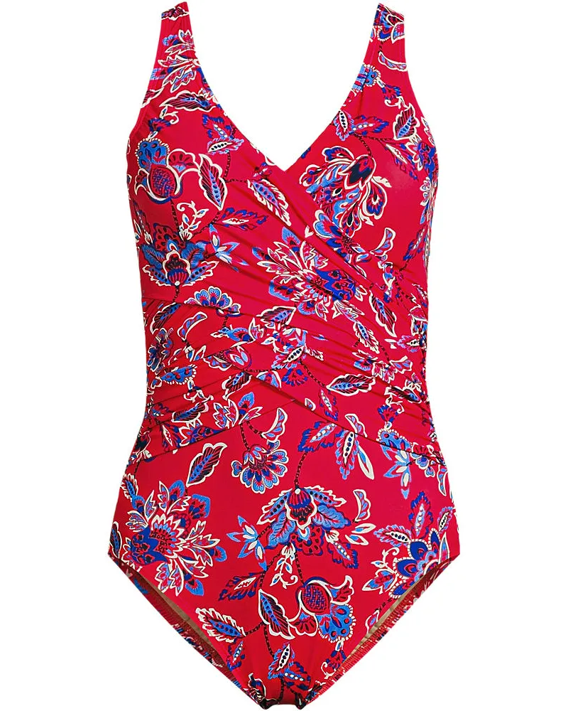 Lands' End Shape-Badeanzug mit Soft Cups Gemustert SLENDER, Damen, Größe regular, Rot, Nylon-Mischung, by Rot