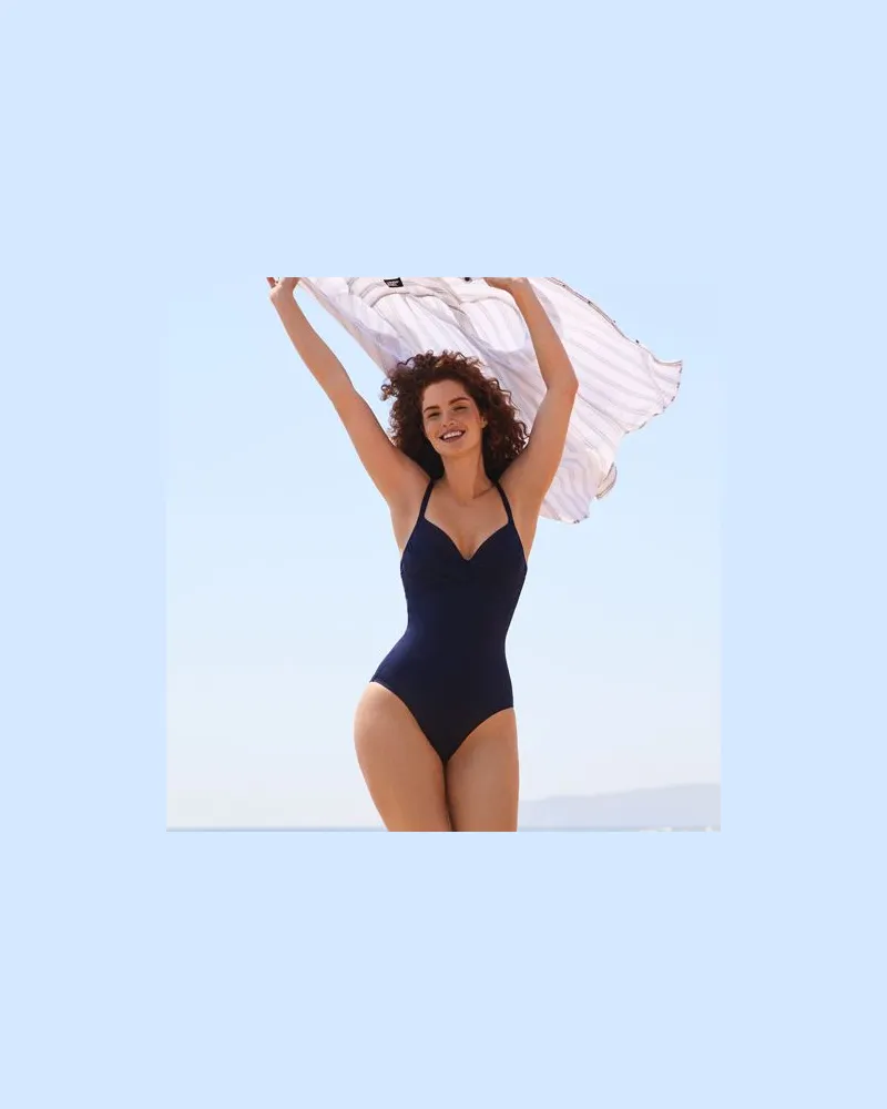 Lands' End Badeanzug FIGURFORMER mit hohem Beinausschnitt, Damen, Größe regular, Blau, Nylon-Mischung, by Blau