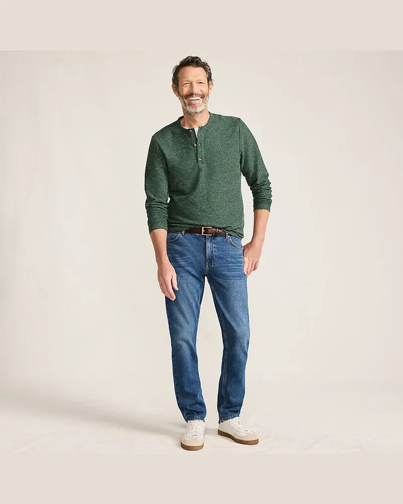 Lands' End Struktur-Henleyshirt mit Leinen, Herren, Größe regular, Grün, Leinen/Polyester/Polyester-Mischung, by Grün