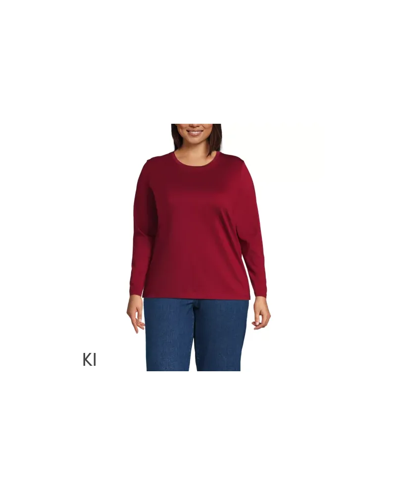 Lands' End Supima-Shirt, Langarm, Damen, Größe plus, Rot, Baumwolle, by Rot
