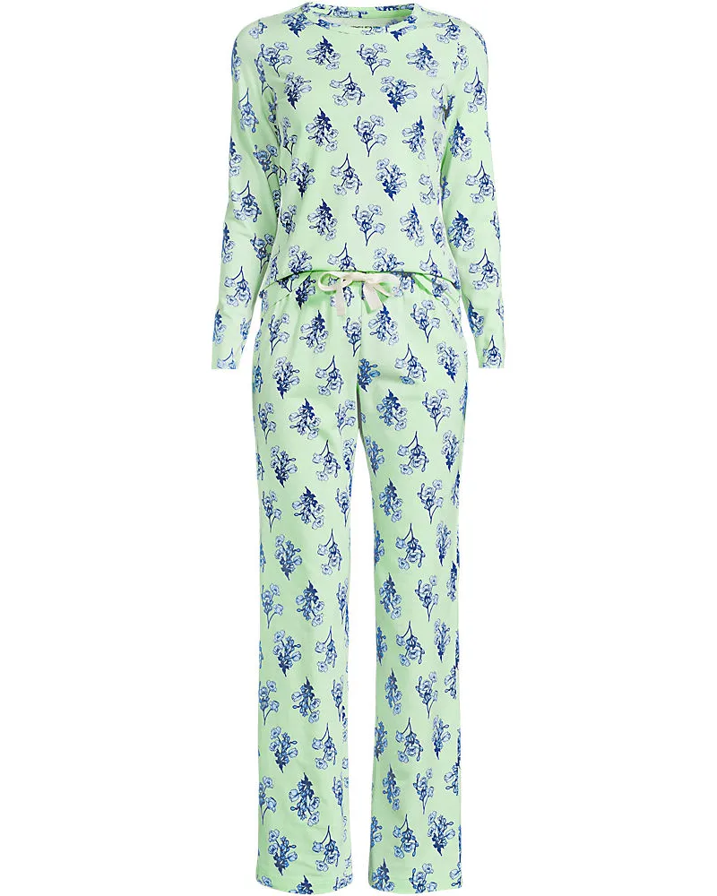 Lands' End Gemustertes Pyjama-Set aus Baumwoll-Jersey, Damen, Größe regular, Grün, Elasthan/Baumwoll-Mischung, by Grün